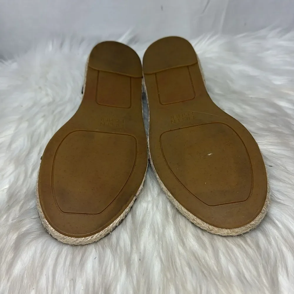 Eileen Fisher Bronze Perforated Leather‎ Espadrille Shoes with Woven Design Sz 6